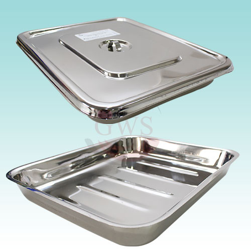 Stainless Steel Instrument Tray with Lid - 8 x 5 x 2 With Strap Handle  Cover